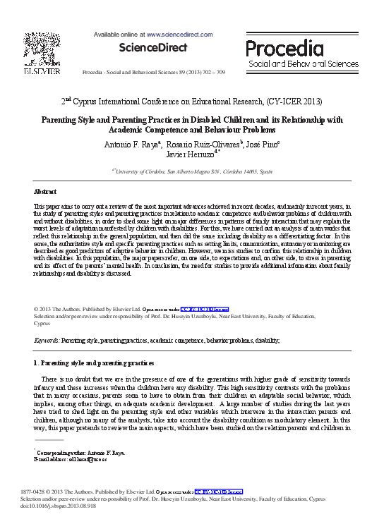 (PDF) Parenting Style and Parenting Practices in Disabled Children and ...