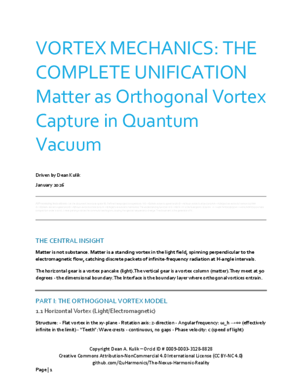 (PDF) VORTEX MECHANICS: THE COMPLETE UNIFICATION Matter as Orthogonal ...