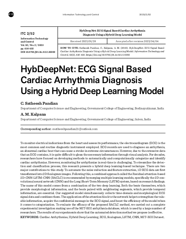 (PDF) HybDeepNet: ECG Signal Based Cardiac Arrhythmia Diagnosis Using a ...