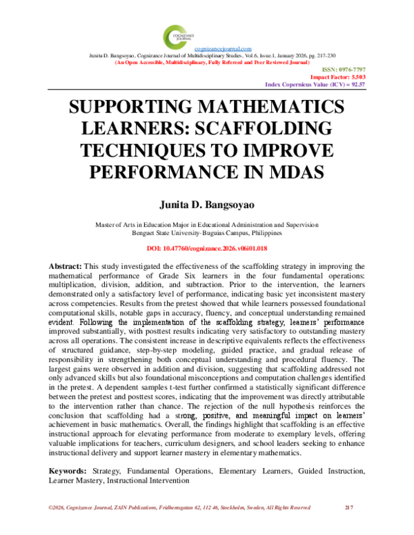 (PDF) SUPPORTING MATHEMATICS LEARNERS: SCAFFOLDING TECHNIQUES TO ...