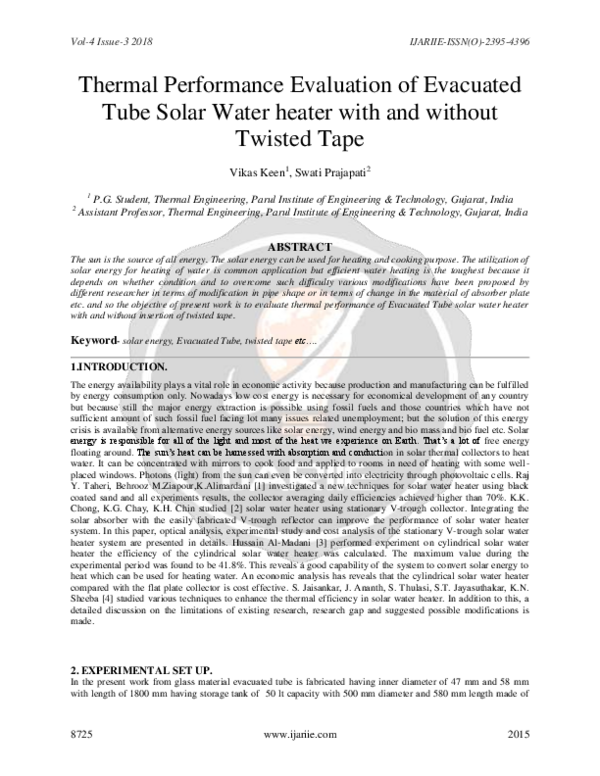 (PDF) Thermal Performance Evaluation of Evacuated Tube Solar Water ...