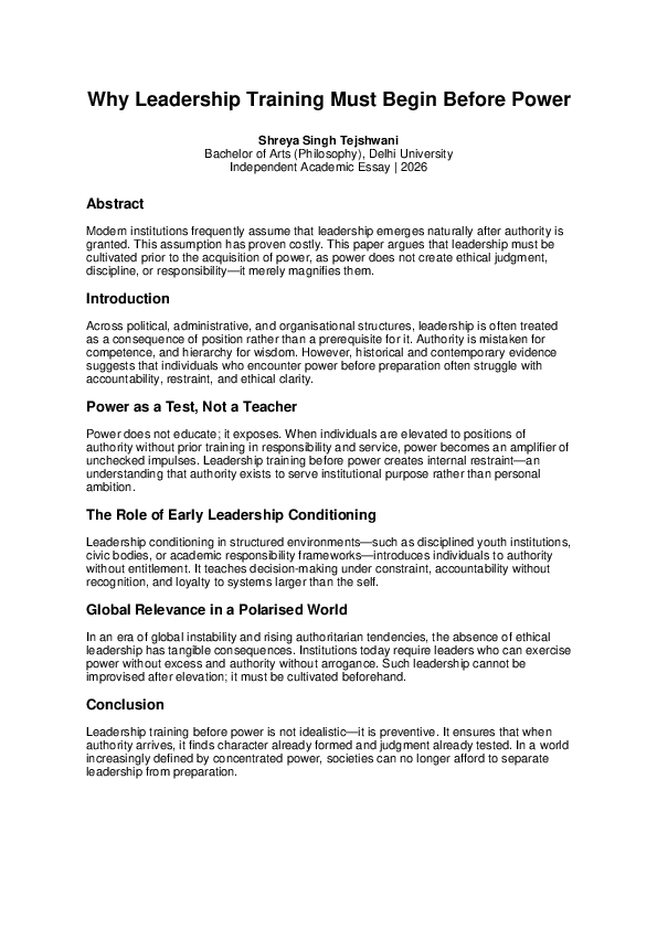 (PDF) Why Leadership Training Must Begin Before Power