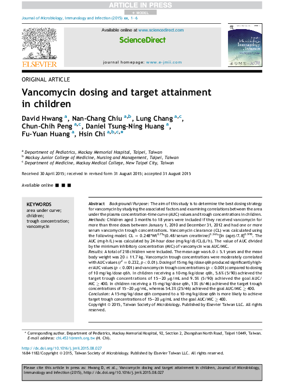 (PDF) Vancomycin dosing and target attainment in children