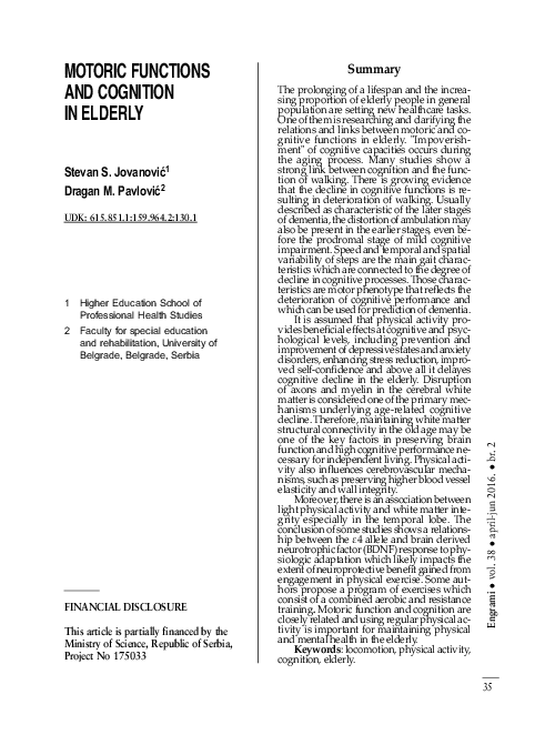 (PDF) Motoric functions and cognition in elderly