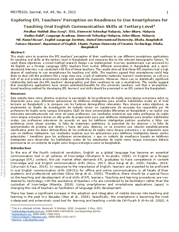 (PDF) Exploring EFL Teachers' Perception on Readiness to Use ...