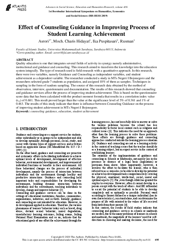 (PDF) Effect of Counseling Guidance in Improving Process of Student ...