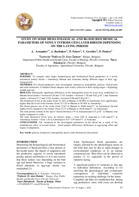 (PDF) STUDY ON SOME HEMATOLOGICAL AND BLOOD BIOCHEMICAL PARAMETERS OF ...