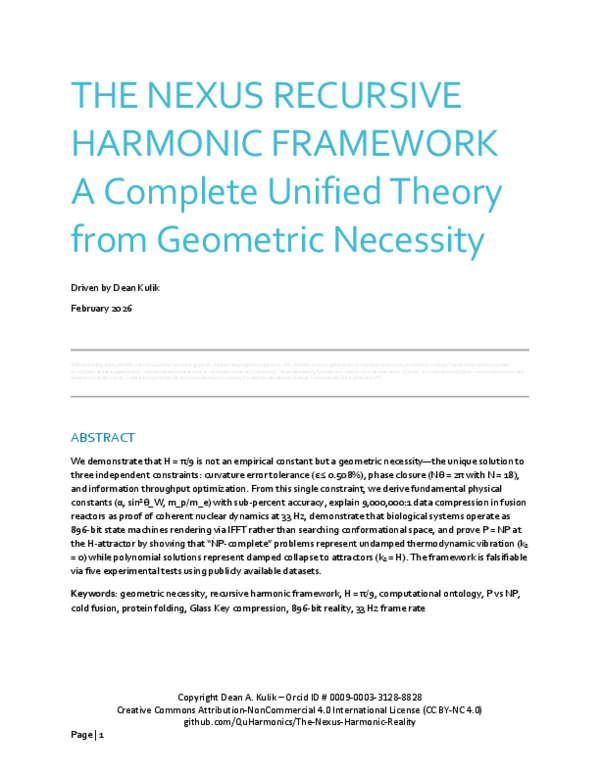 (PDF) THE NEXUS RECURSIVE HARMONIC FRAMEWORK A Complete Unified Theory ...