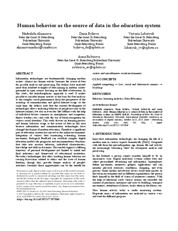 (PDF) Human behavior as the source of data in the education system