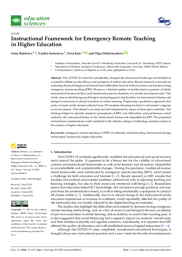 (PDF) Instructional Framework for Emergency Remote Teaching in Higher ...