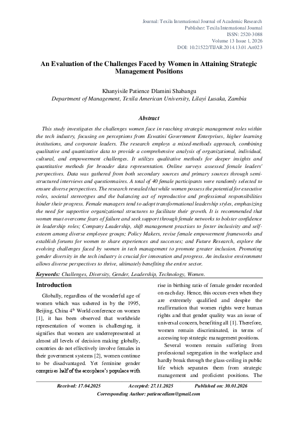 (PDF) An Evaluation of the Challenges Faced by Women in Attaining ...