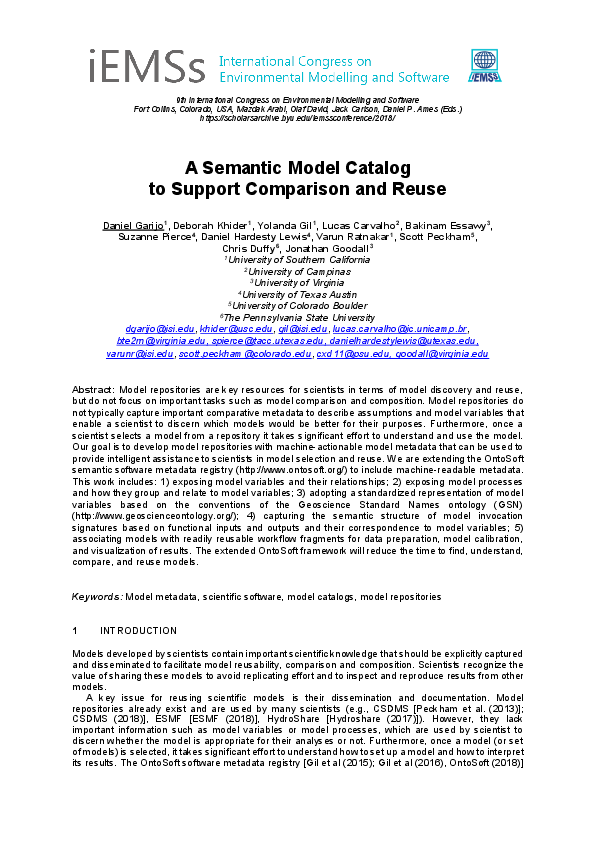 (PDF) A Semantic Model Catalog to Support Comparison and Reuse