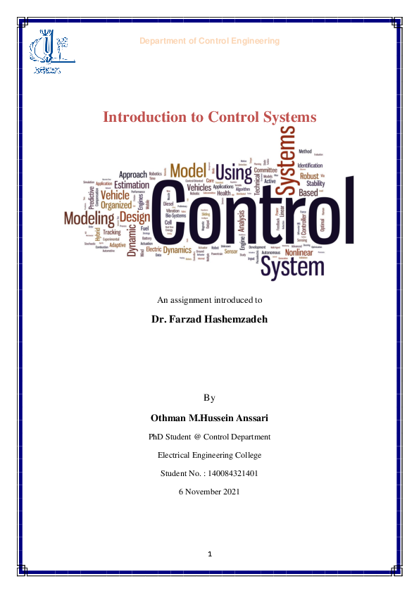 (PDF) Introduction to Control Systems