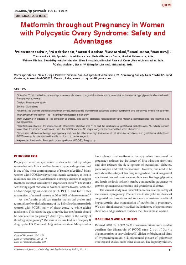 (PDF) Metformin throughout Pregnancy in Women with Polycystic Ovary ...
