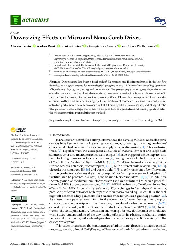(PDF) Downsizing Effects on Micro and Nano Comb Drives