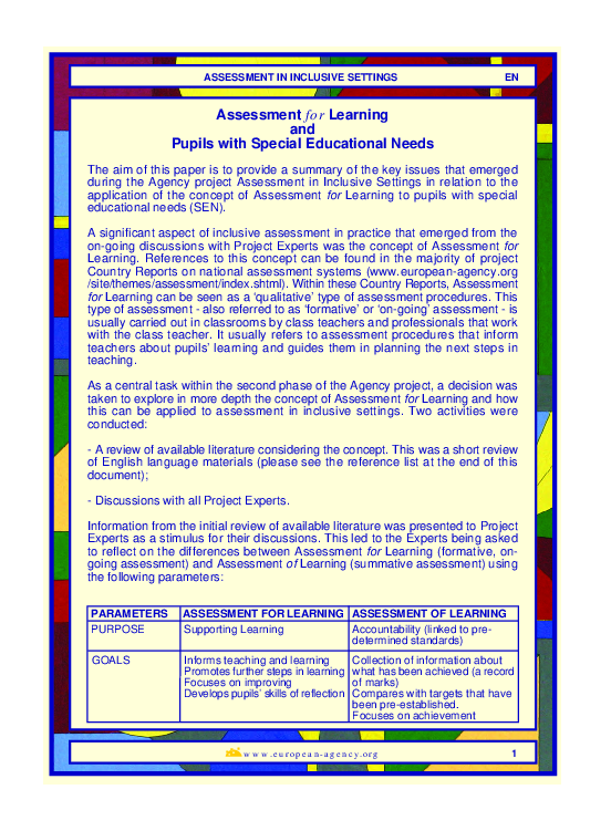 (PDF) ASSESSMENT FOR LEARNING AND PUPILS WITH SPECIAL EDUCATIONAL NEEDS ...