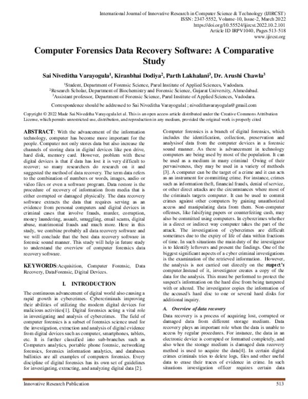 (PDF) Computer Forensics Data Recovery Software: A Comparative Study