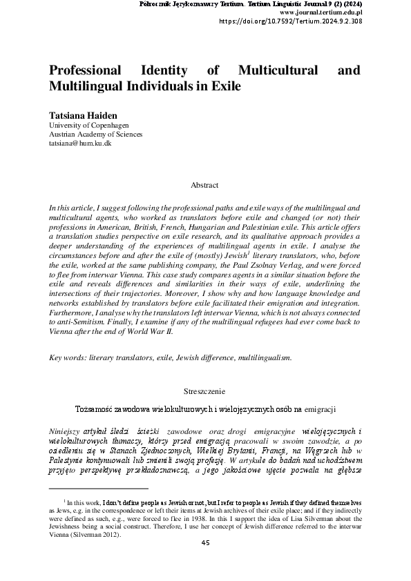 (PDF) Professional Identity of Multicultural and Multilingual ...