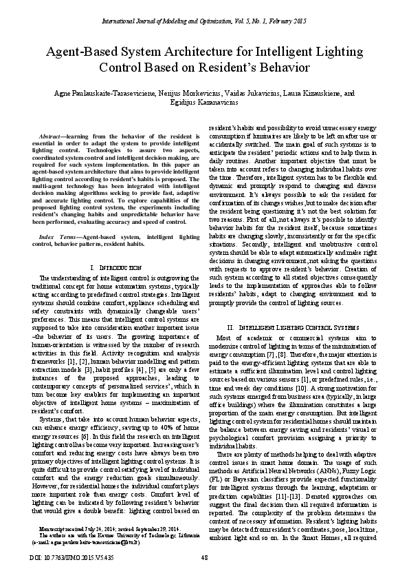 (PDF) Agent-Based System Architecture for Intelligent Lighting Control ...
