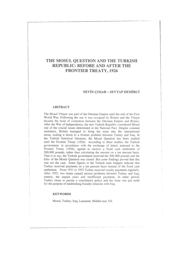 (PDF) The mosul question and the Turkish republic: Before and after the ...