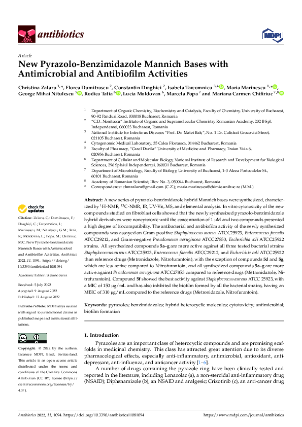 (PDF) New Pyrazolo-Benzimidazole Mannich Bases with Antimicrobial and ...