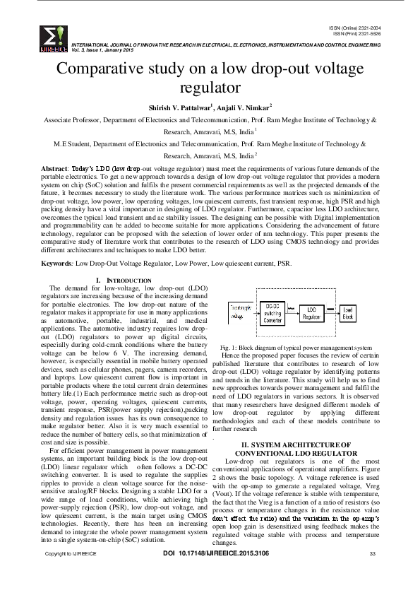 (PDF) Comparative study on a low drop-out voltage regulator