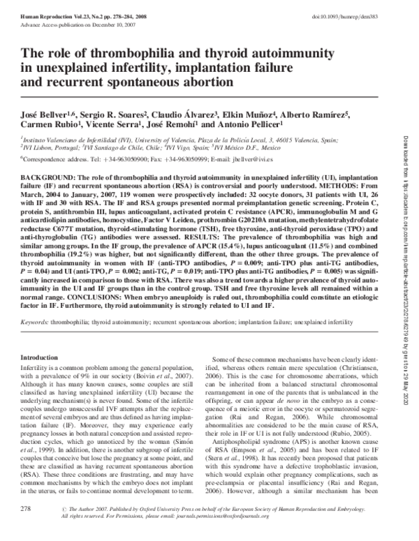 (PDF) The role of thrombophilia and thyroid autoimmunity in unexplained ...