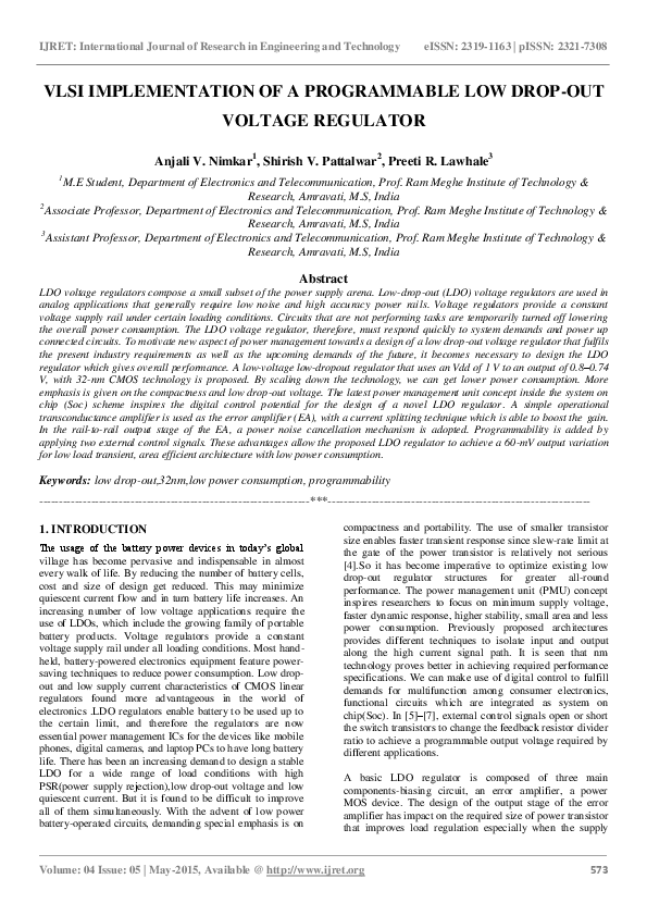 (PDF) Vlsi Implementation of a Programmable Low Drop-Out Voltage Regulator