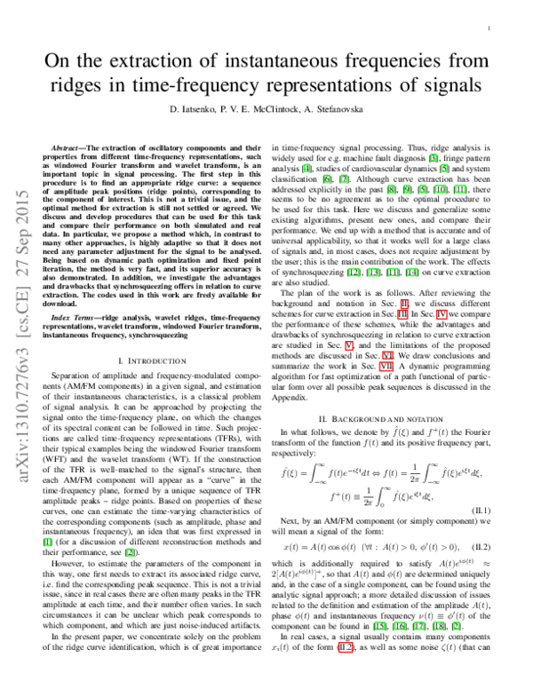 (PDF) On the extraction of instantaneous frequencies from ridges in ...