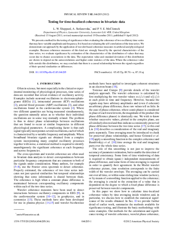 (PDF) Testing for time-localized coherence in bivariate data