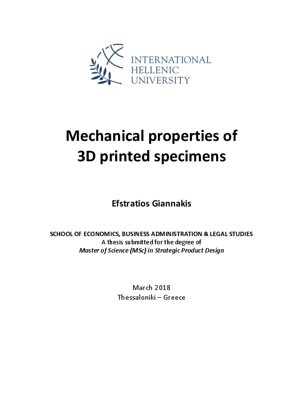 (PDF) Mechanical properties of 3D printed specimens