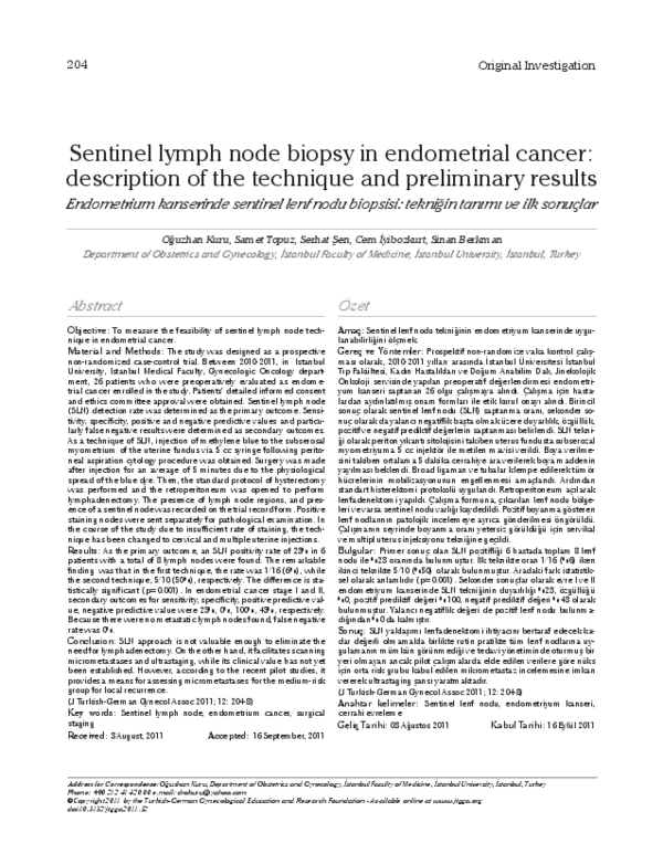 (PDF) Sentinel lymph node biopsy in endometrial cancer: description of ...