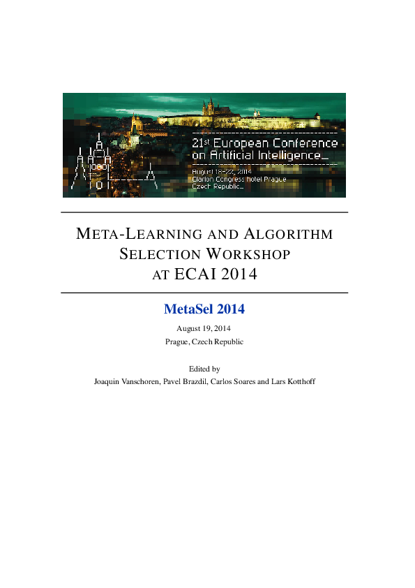 (PDF) Meta-Learning and Algorithm Selection Workshop at Ecai 2014
