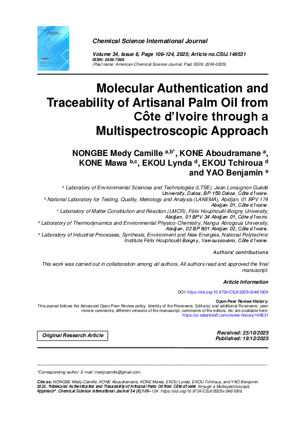(PDF) Molecular Authentication and Traceability of Artisanal Palm Oil ...