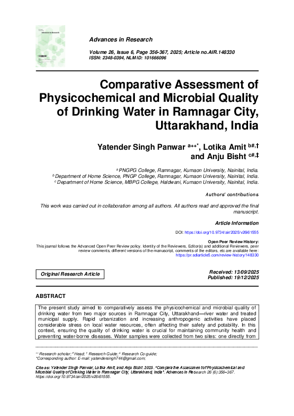 (PDF) Comparative Assessment of Physicochemical and Microbial Quality ...