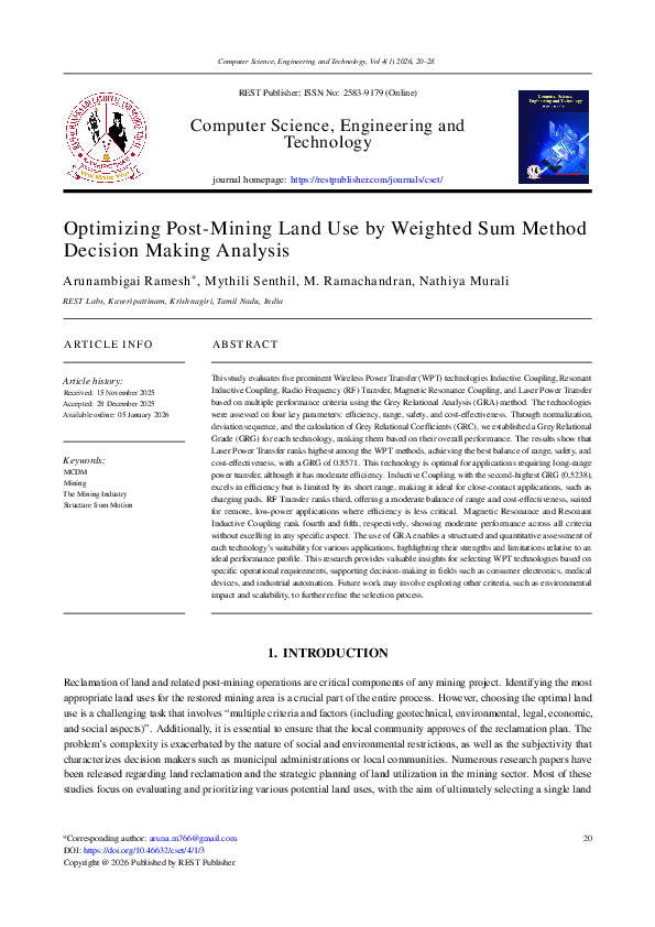 (PDF) Optimizing Post-Mining Land Use by Weighted Sum Method Decision ...