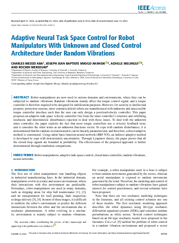 (PDF) Adaptive Neural Task Space Control for Robot Manipulators With ...
