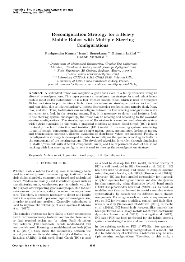 (PDF) Reconfiguration Strategy for a Heavy Mobile Robot with Multiple ...