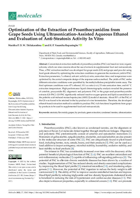 (PDF) Optimization of the Extraction of Proanthocyanidins from Grape ...