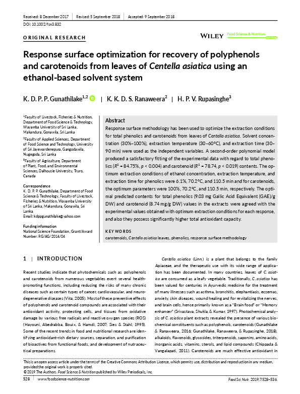 (PDF) Response surface optimization for recovery of polyphenols and ...