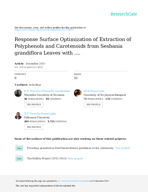 (PDF) Response Surface Optimization of Extraction of Polyphenols and ...