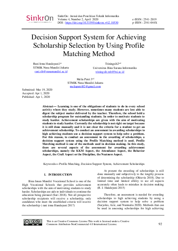 (PDF) Decision Support System for Achieving Scholarship Selection by ...