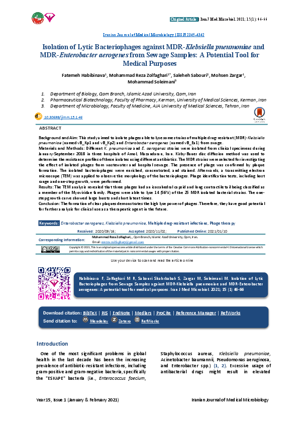 (PDF) Isolation of Lytic Bacteriophages from Sewage Samples against MDR ...