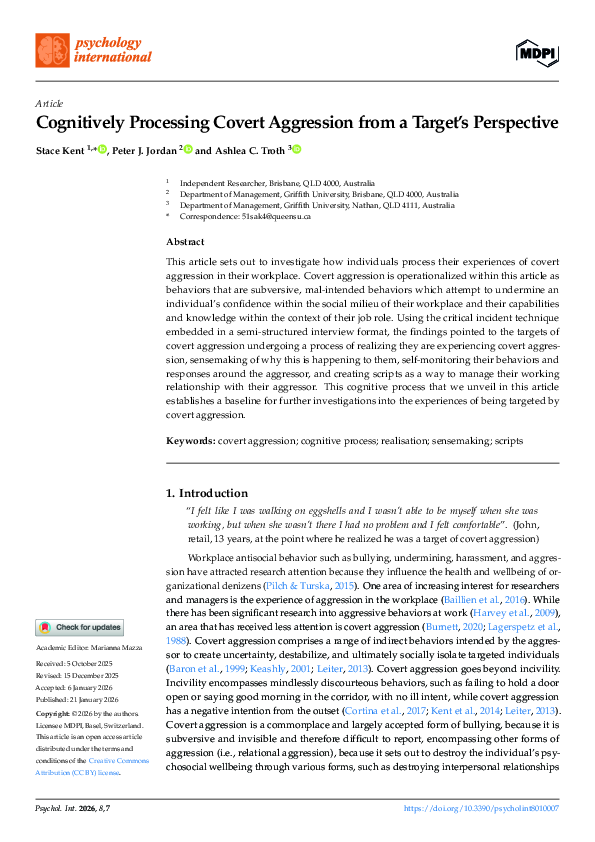 (PDF) Cognitively Processing Covert Aggression from a Target's Perspective