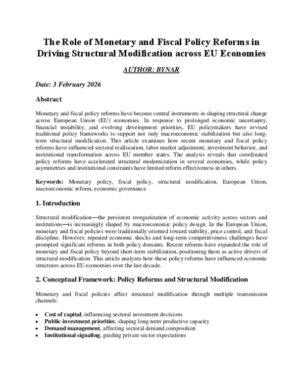 (PDF) The Role of Monetary and Fiscal Policy Reforms in Driving ...