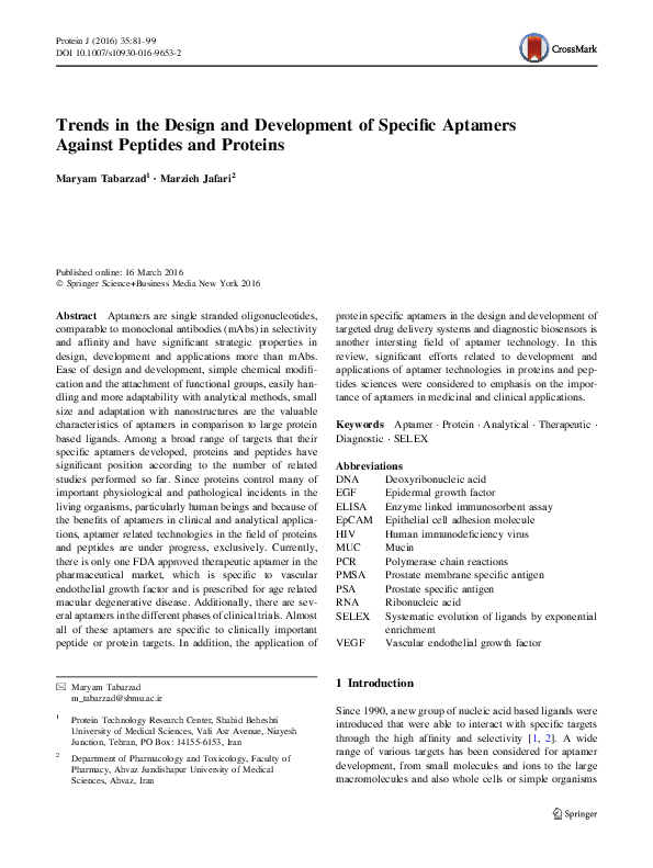(PDF) Trends in the Design and Development of Specific Aptamers Against ...