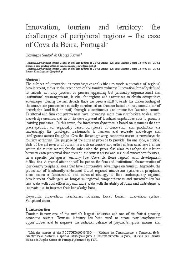 (PDF) Innovation, tourism and territory: the challenges of peripheral ...