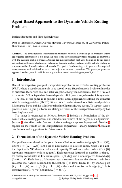 (PDF) Agent-Based Approach to the Dynamic Vehicle Routing Problem
