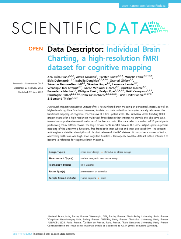 (PDF) Individual Brain Charting, a high-resolution fMRI dataset for ...