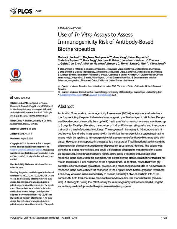(PDF) Use of In Vitro Assays to Assess Immunogenicity Risk of Antibody ...
